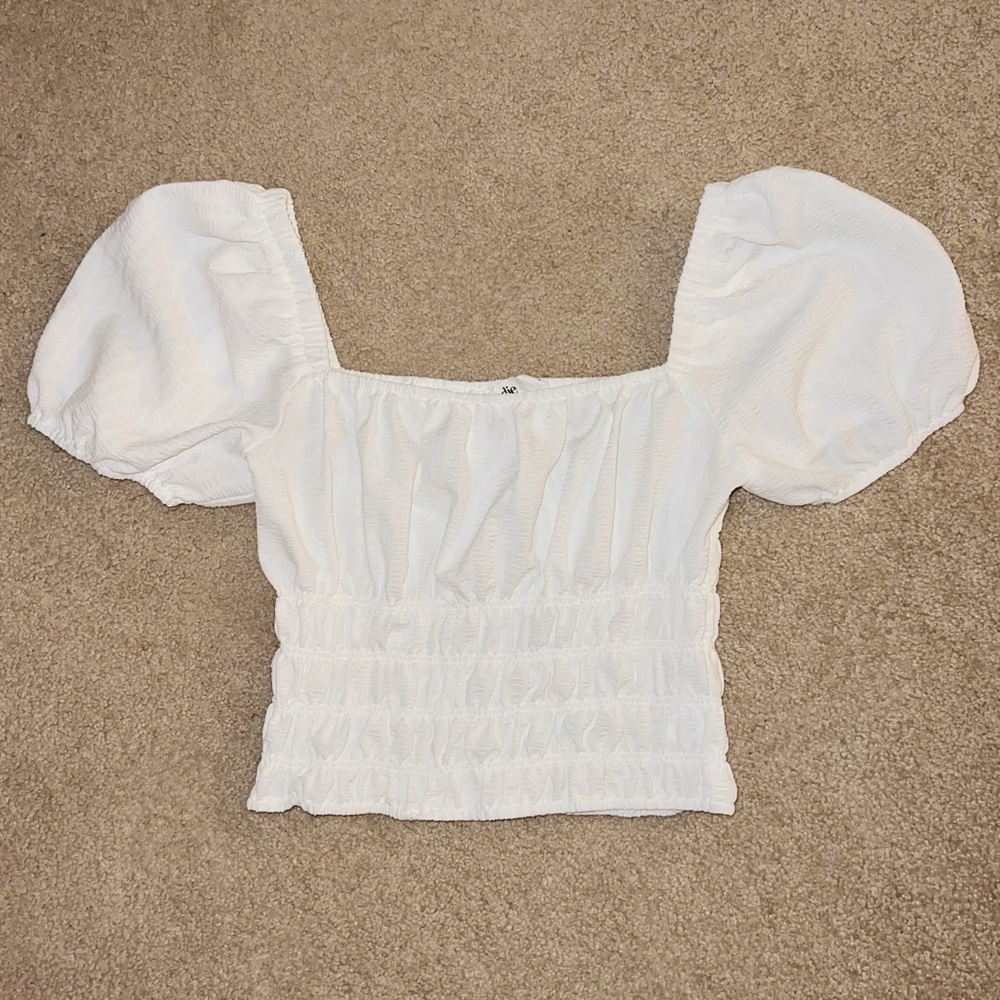 Elodie White Puff Sleeve Smocked Top